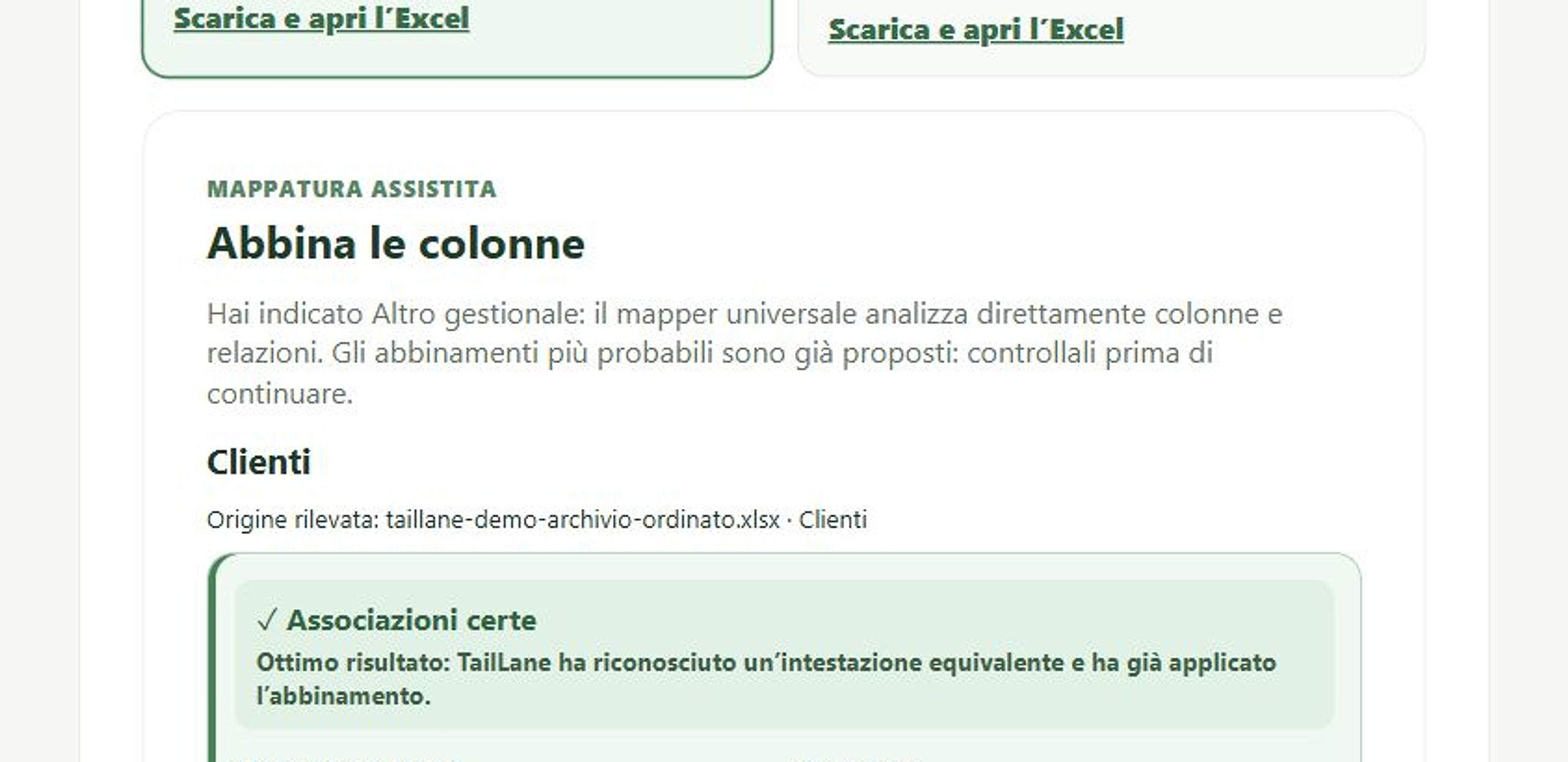 TailLane assisted mapping with recognised customer columns