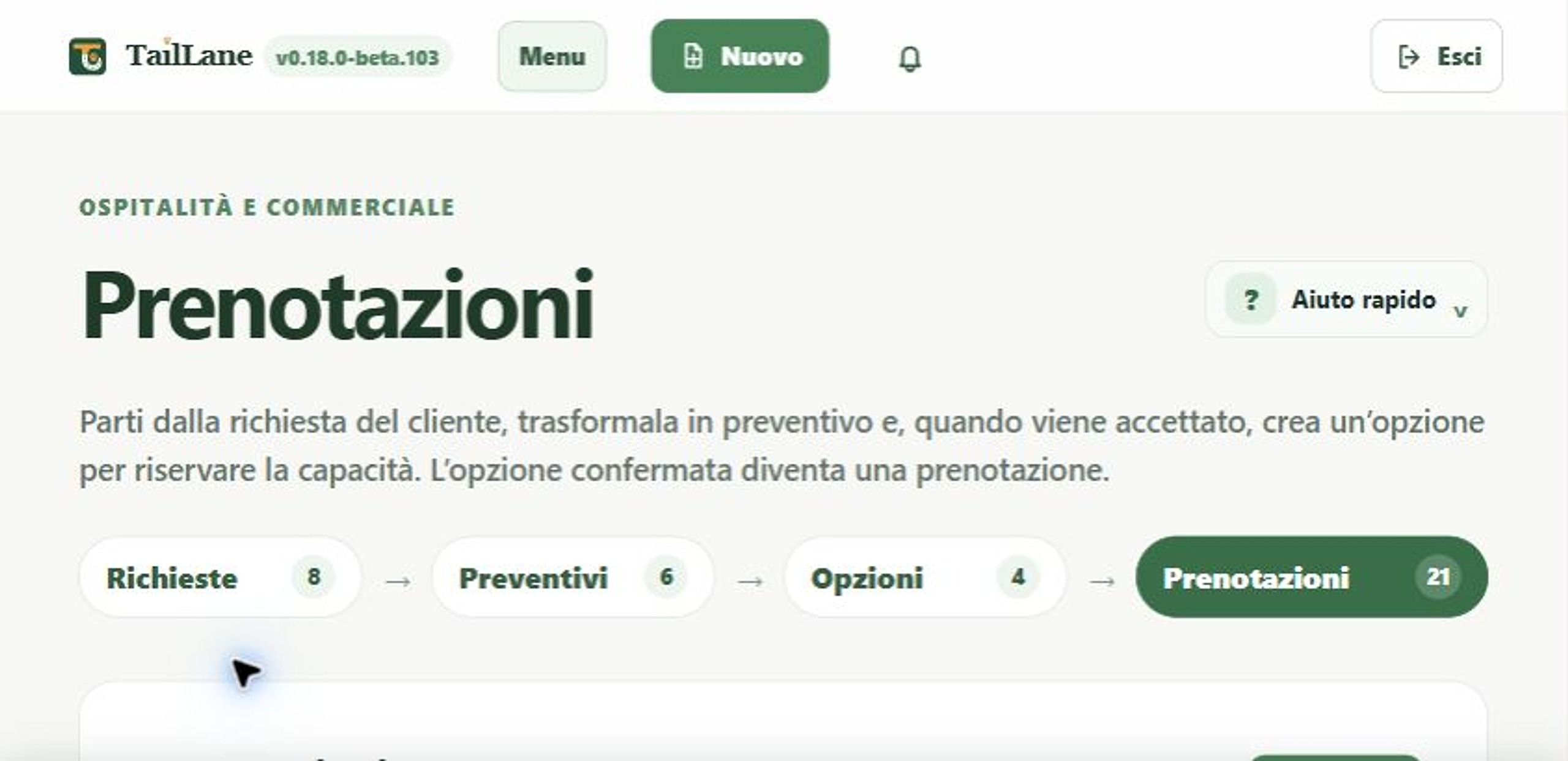 TailLane request quote option and booking pipeline in landscape mode