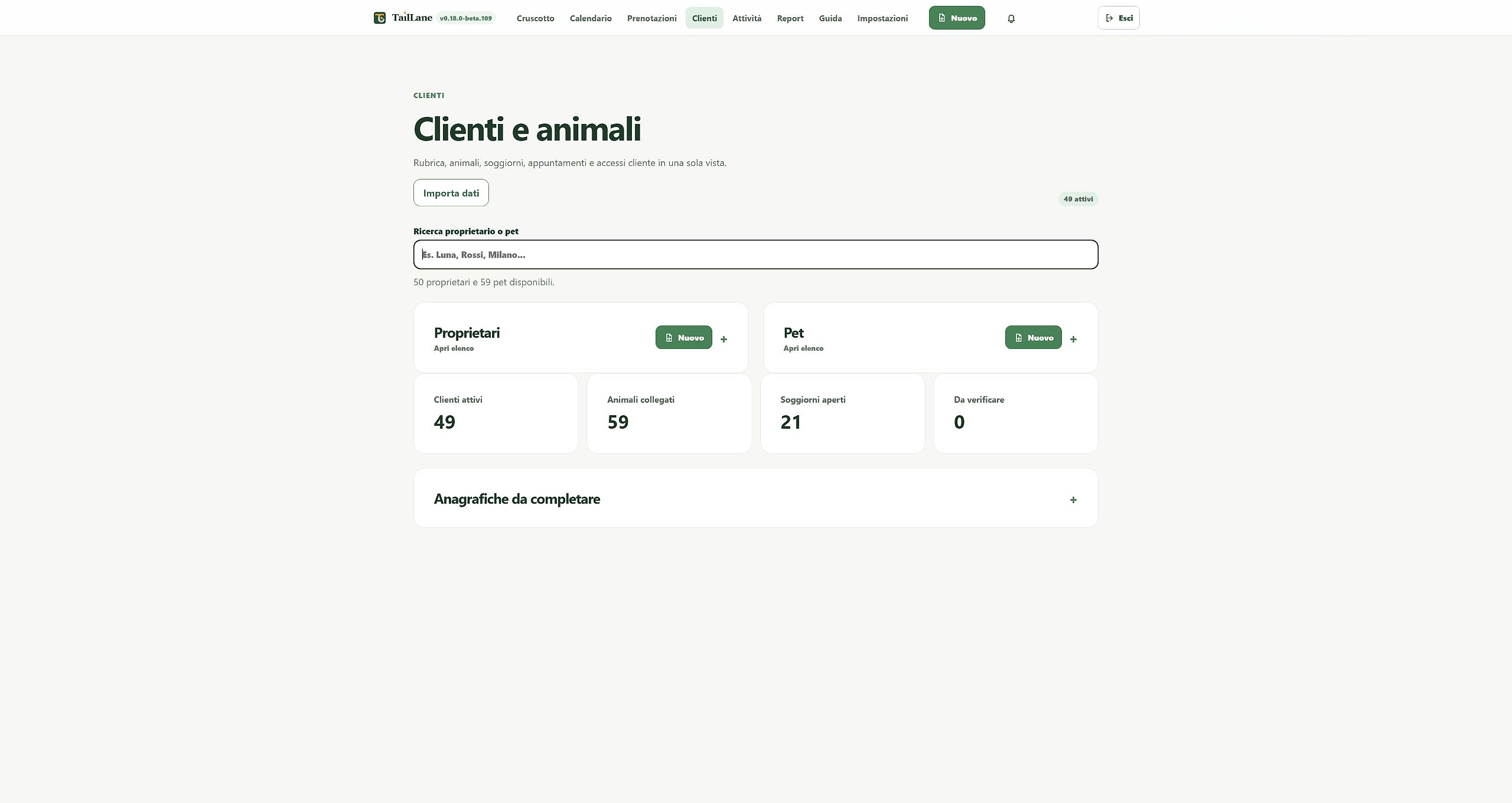 Customer and linked pets in TailLane